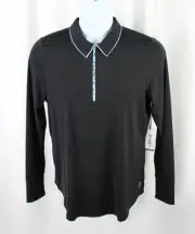 Jofit NWT Women's Black Blue Print Long Sleeve Zip Cuff Polo Athletic Top XL