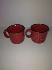 Red/White Spatter Spreckled Enamelwere Black Lip Mugs With Handles Set Of 2...
