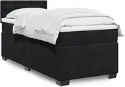 vidaXL Velvet King Single Box Spring Bed with Mattress and LED Lights - Black Upholstered Bedroom Furniture