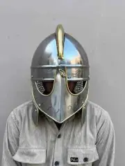 Medieval Barbuta Copper & Green Visor Helmet Knight Armor Helmet LARP Cosplay