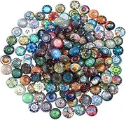 100pcs Mosaic Printed Glass Beads, Mixed Color Flat Marbles Mosaic Printed Glass Half Round Tiles Glass Tiles Pebbles for DIY Crafts Jewelry Making
