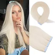 Tape in Hair Extensions Platinum Blonde Remy Human 20 Inches 20pcs 50g/pack Straight Seamless Skin Weft Hair (Platinum Blonde)