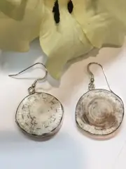 FROM THE SEA SHELL ROUND BEZEL SET DANGLE SILVER EARRINGS