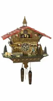 Quartz Cuckoo Clock Swiss house with music, turning dance.. TU 4267 QMT HZZG NEW