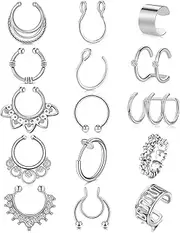 [MODRSA] Fake Nose Ring Hoop, 12pcs Rose Gold Faux Fake Lip Ear Nose Septum Ring Non-Pierced Clip On Nose Ear Rings