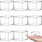 Blulu 8 Pieces Clear Acrylic Plastic Jewelry Box Mini Storage Box Mini Cube Containers with Lids for Candy Pill and Tiny Jewelry(Square,2.2 x 2.2 x 1.8 Inch)