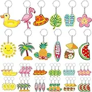Janmercy 36 Pieces Summer Keychains - 12 Styles, 3 Each - Hawaiian, Flamingo, Pineapple, Beach, Surfboard - Kids Summer Theme Luau Party Favor Supplies