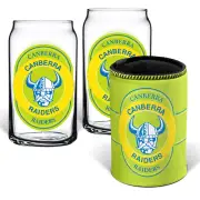 Canberra Raiders NRL Set of 2 Can Shaped Glasses and Can Cooler Gift Set