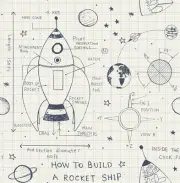 Wallquest DA60700 Rocket Ship White and Midnight Blue