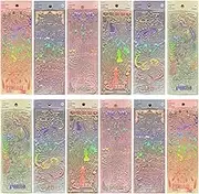 12 Sheets Holographic Kpop Deco Stickers for Photocards, Journal, Scrapbook - Cute Korean Stickers, Self Adhesive, Clear Glitter, Y2K Stars, Heart, Ribbons Decals