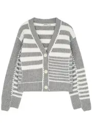 Jonathan Simkhai Adara Striped Wool-blend Cardigan - Grey - XS (UK6 / XS) XS (UK6 / XS)