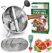 Stainless Steel Food Mill With 3 Milling Discs,Ergonomic design Rotary hand crank,Wood Grain Handle Food Mills For Tomato Sauce,Potatoes,Jams,canning,Dishwasher Safe,With Multifunctional Spoon,Blue MW