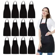 12 Pack Bib Apron - Unisex Black Apron Bulk with 2 Roomy Pockets Machine Wash...