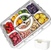 LxcshLjx Divided Serving Tray with Lid and Handle, Snack Platters Organizer with 8 Compartments, Food Storage Box, Plastic Appetizer Tray, Charcuterie Storage Container for Nut Candy Fruit Veggie