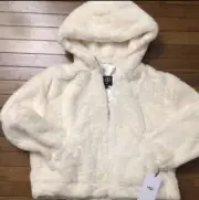 UGG Mandy White Womens Faux Fur Hoodie Jacket w/ Pockets 1106679 Sz L New $195