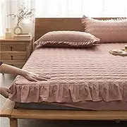 Cotton Fitted Sheet with 2 Pillowcase Thicken Solid Color Mattress Protector Cover with 15'' Deep Pocket Non-Slip Bed Sheet Ultra Soft Mattress Topper for Twin/Full/Queen/King Size
