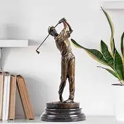 MILY-ART Bronze Golfer Statue, 13IN/33.5CM Professional Golf Player Mid-Swing Sculpture with Marble Base, Classic Sports Figurine for Office, Study or Man Cave