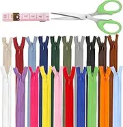 Glarks 22pcs 40cm Nylon Invisible Zippers, 20 Colors Nylon Invisible Zipper Bulk, Colorful Conceal Zippers, Crafts Hidden Zippers, Invisible Nylon Coil Zippers with Tools for Sewing Craft