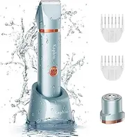 KAPHIO Bikini Trimmer for Women Pubic Hair: 2 in 1 Eletctric Razors for Women - Rechargeable Eletctric Shaver - IPX7 Waterproof Bikini Trimmer for Underarm Leg Arm Body (Parisian Blue)