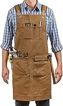Moslyn Luxury Waxed Canvas Shop Apron Heavy Duty Work Apron for Men & Women with Pocket & Cross-Back Straps Adjustable Tool Apron