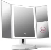 LED Lighted Makeup Mirror, Rechargeable Vanity Trifold Mirror with 5X & 10X Magn