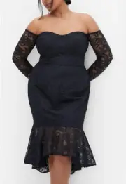 CITY CHIC Lace Athena Dress in Navy Plus Size Medium/18 NWT [RRP $189.95]