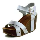Refresh Mara-05 Wedge Sandals Silver Vegan Leather Open Toe Platform Sandals