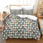 v1744 Bed Sheets Cute Cat Series 3 Quilt Duvet Cover Set Bedding Children Comforter Cover Double3-Piece Bedding Set (1 Duvet Cover + 2 Pillow Shams) B
