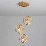 TONFON Wooden Square Chandelier 3-Heads Geometric Pendant Light Oak Decorative E27 Lighting Hanging Light for Kitchen Island Entryway Dining Room Study Room Living room Bedroom Bar Ceiling Light Fixtu
