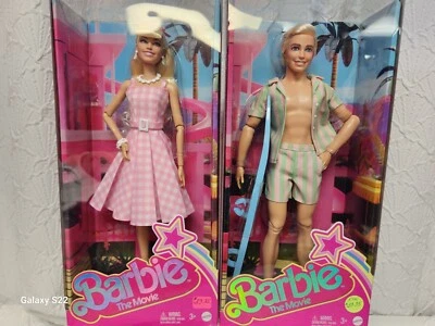 2 NEW Dolls Barbie The Movie Margot Robbie Pink Dress & Ken Surf 2023 Set
