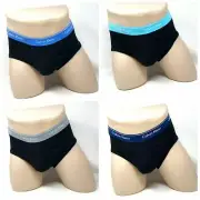 Calvin Klein 4 Pack Men's Black Cotton Logo Color Waistband Brief Slip, S