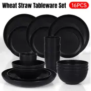 16PCS Portable Wheat Straw Tableware Set Eco-Friendly Plate Bowl Cup for Travel