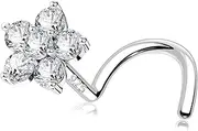 [Melighting] MeIighting Sterling Silver 925 Nose Stud 20G Nose Ring S-Shaped Nostril Piercing Clear CZ 7mm Nose Piercing Jewelry Body Jewelry for Women