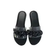 Nevenka Fashion Chains Slippers for Women Flats Open Toe Flats Summer-Black