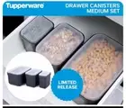 TUPPERWARE Drawer Canister Medium Set Kitchen Pantry Storage x 3 BLACK NEW