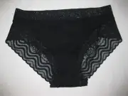 Shein glitter waist lace trim sheer mesh back bikini panties S black nip goth