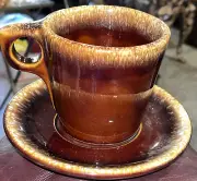 Vintage Hull Brown Drip Pottery Coffee Cup and Saucer