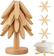 Wooden Trivets for Hot Dishes,Tree Shape Trivet Set,Natural Foldable Kitchen Wooden Trivet,for Hot Dishes、Pot、Bowl、Teapot、Hot Pot Holders (Beech)