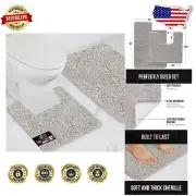 Premium Soft Chenille Bath Rug Set - Durable and Machine Washable Mats in Gray