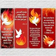 4 Pcs 5.9 Ft Church Banners for Sanctuary Wall Holy Spirit Pentecost Sunday Banners Christians Religious Flags Hanging Backdrop Scripture Christmas Signs Decor For Church Outdoor