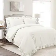 [Lush Decor] Reyna 3 Piece Cotton Duvet Cover Set, Full/Queen, White