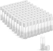 JIUZHU 100 Sets Empty Lip Balm Lip Gloss Tubes Bulk Round with White Caps for DIY Lipstick homemade, 3/16 Oz (5.5 ml), Clear, BPA Free, 100 Tubes and 100 Caps