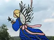 Large Angel in Blue and Pink, Stained Glass Window Suncatcher