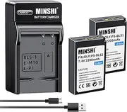 [MINSHI] PS-BLS01 Replacement Battery (2 Pack) +Quick Charger Set Compatible with Olympus E-M10 Mark IV 【7.4V 2200mAh】 High Performance Compatible Camera Battery 2023ZZ