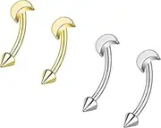 [ZS] 2 Pairs Internally Threaded Eyebrow Rings, 16G Stainless Steel Spike Helix Daith Tragus Earrings Belly Lip Body Piercing Jewelry for Sensitive Skin Women Men