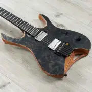 Mayones Hydra Elite PRO 6 Headless Guitar, Locking Tremolo, Trans Black Satin