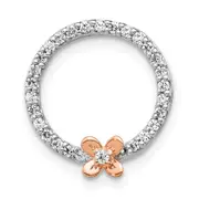 14k Two-Tone Gold Real Diamond Flower on Circle Pendant