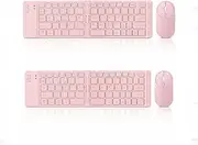 2 Pack Mini Rechargeable Foldable Bluetooth Keyboard and Mouse Combo, Portable (Sync Up to 3 Devices), Ultra-Slim Travel Folding Keyboard for iPhone iPad Mac Android Windows iOS（Pink）