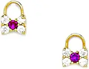 [JewelryWeb] 14k Yellow Gold Red CZ Simulated Diamond Small Bow Screw Back Earrings 8x6mm Stud Earring for Women