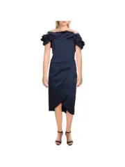 AIDAN MATTOX Womens Navy Short Sleeve Midi Formal Tulip Dress 0